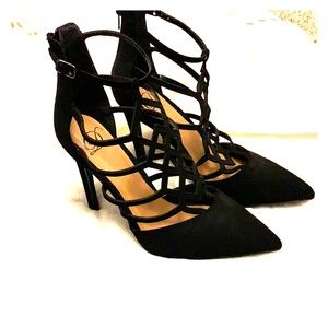 Black strap heels